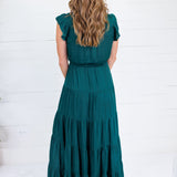 Terrell Hunter Green Tiered Satin Maxi Dress Pinch