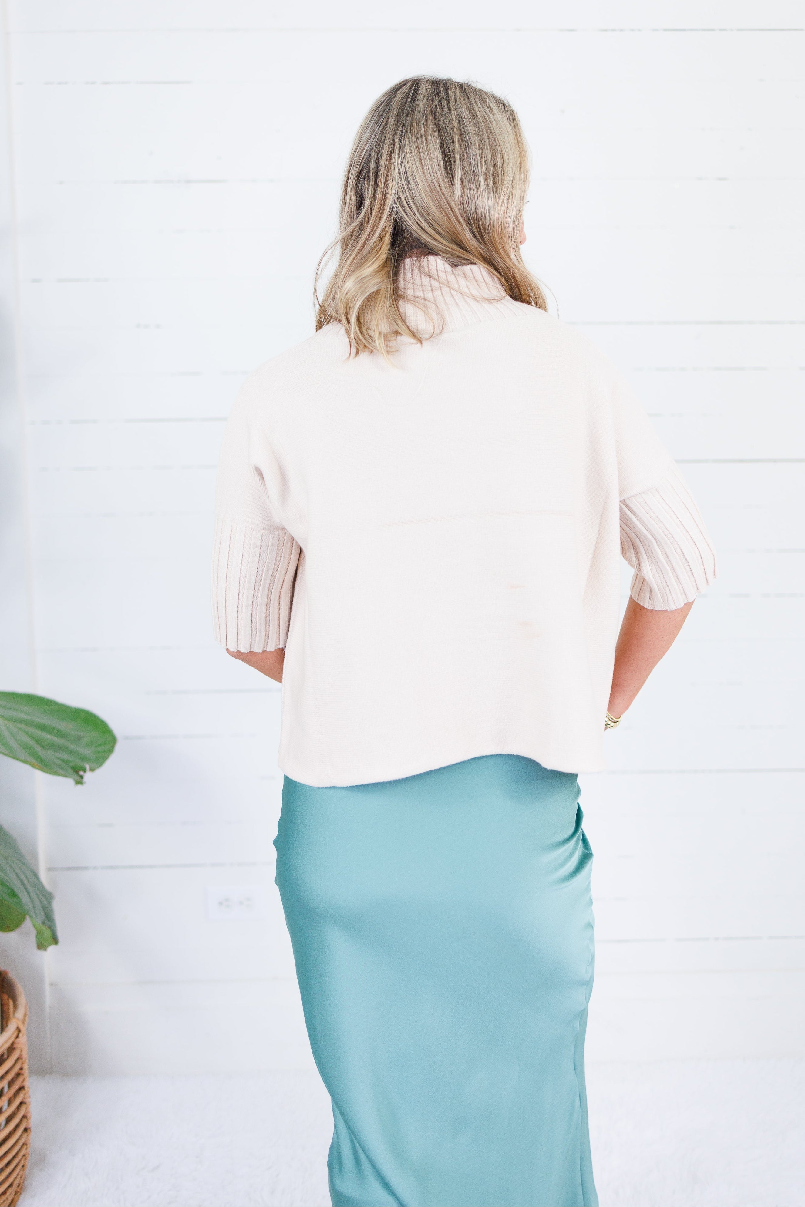 The Maple Beige Turtleneck Sweater Rain + Rose