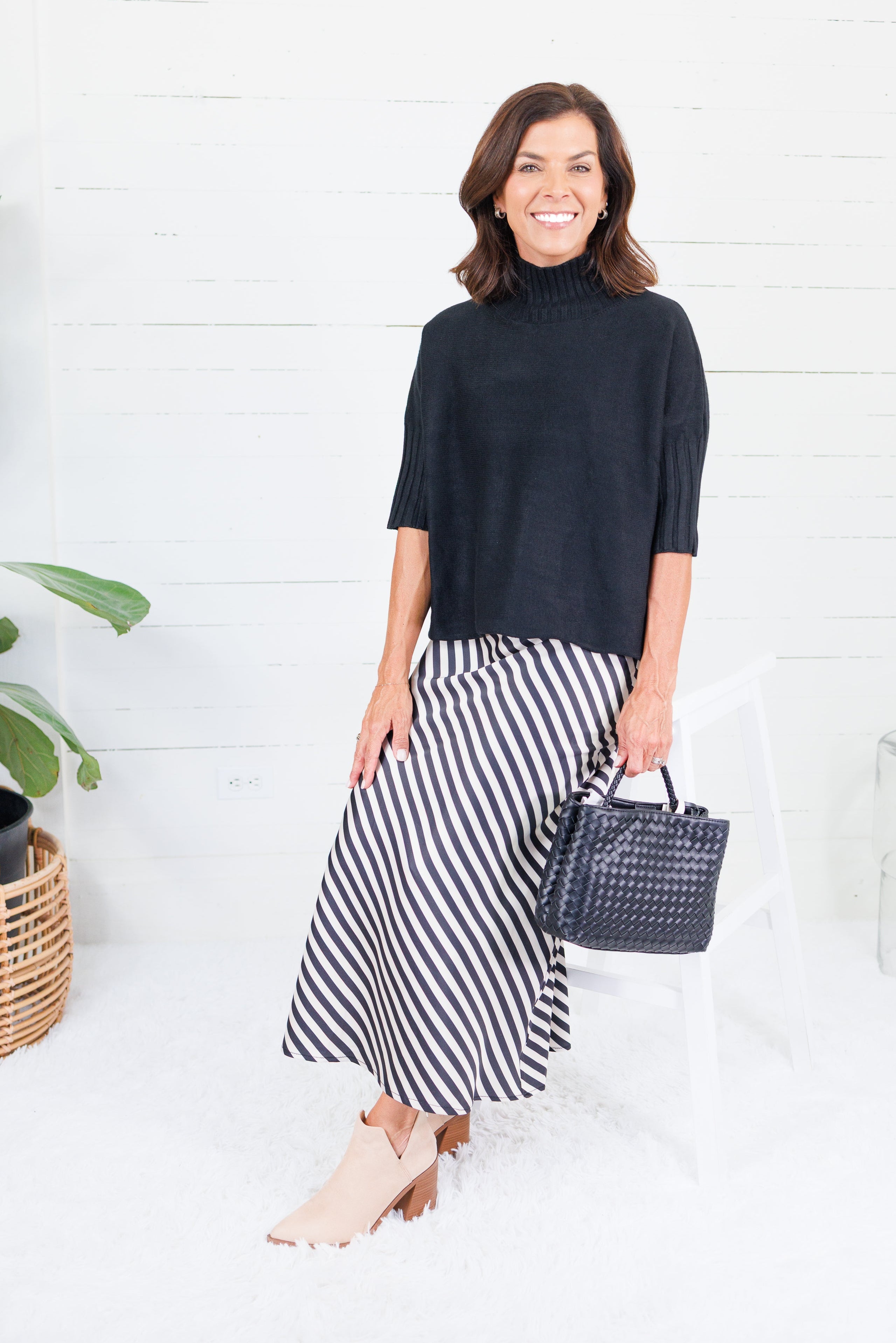 The Maple Black Turtleneck Sweater Rain + Rose