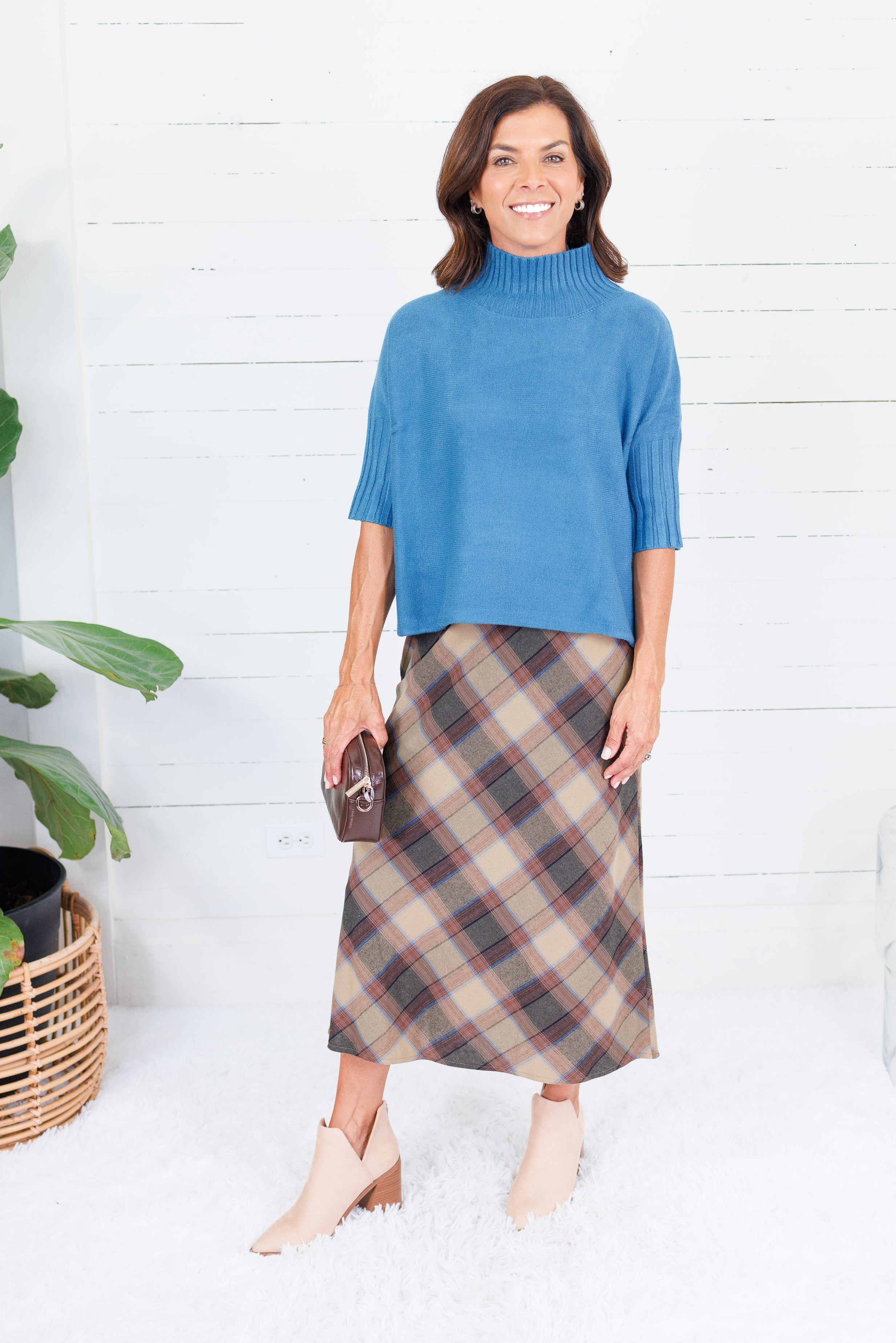 The Maple Teal Turtleneck Sweater Rain + Rose