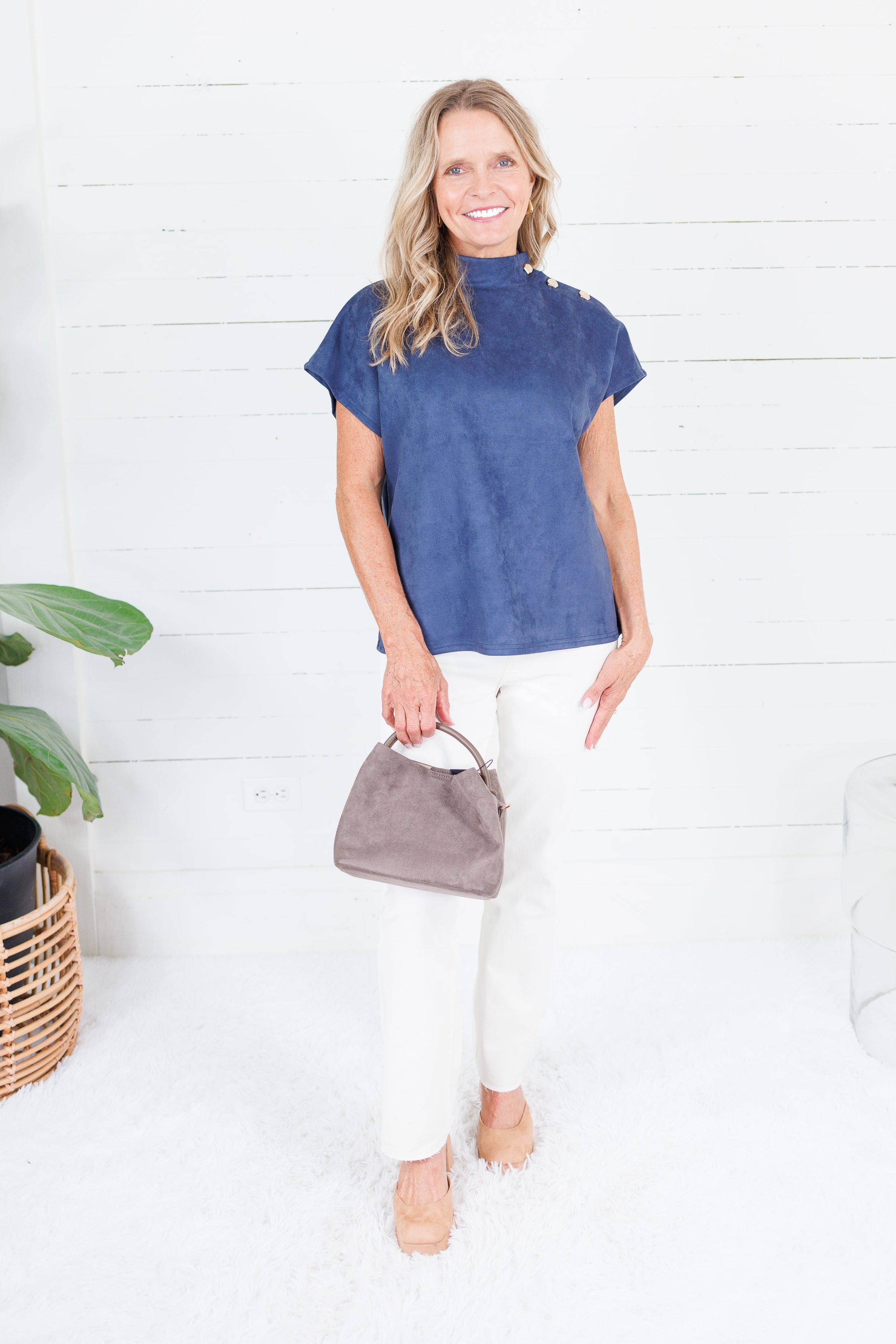 Thistle Navy Suede Top THML