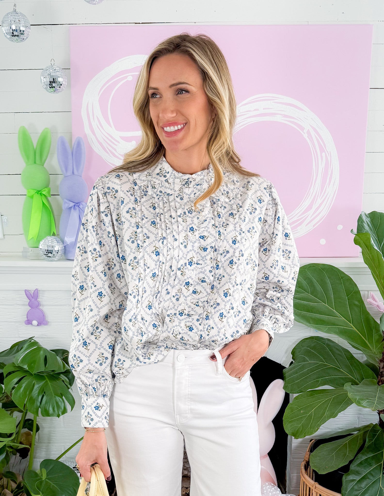 Thurman French Floral Ruffle Collar Top Karlie