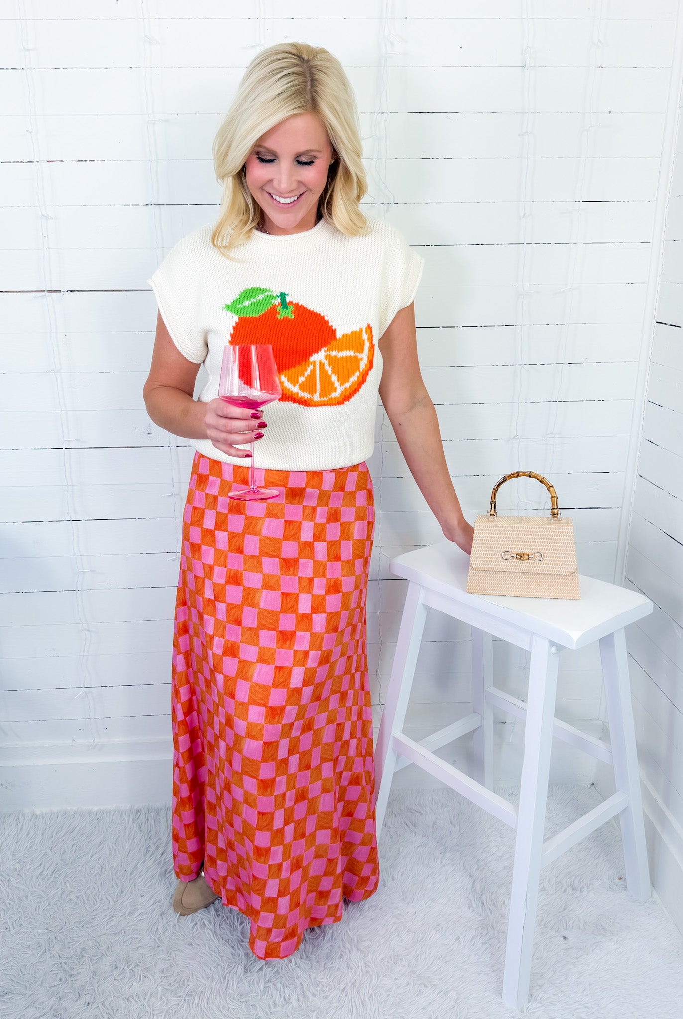 Tiffany Checker Pink + Orange Skirt Briton Court