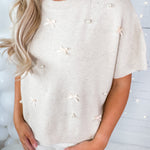 Tilly Sand Pearl + Bow Sweater