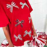 Tina Crimson + White Bows Top Mary Square