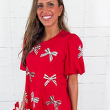 Tina Crimson + White Bows Top Mary Square