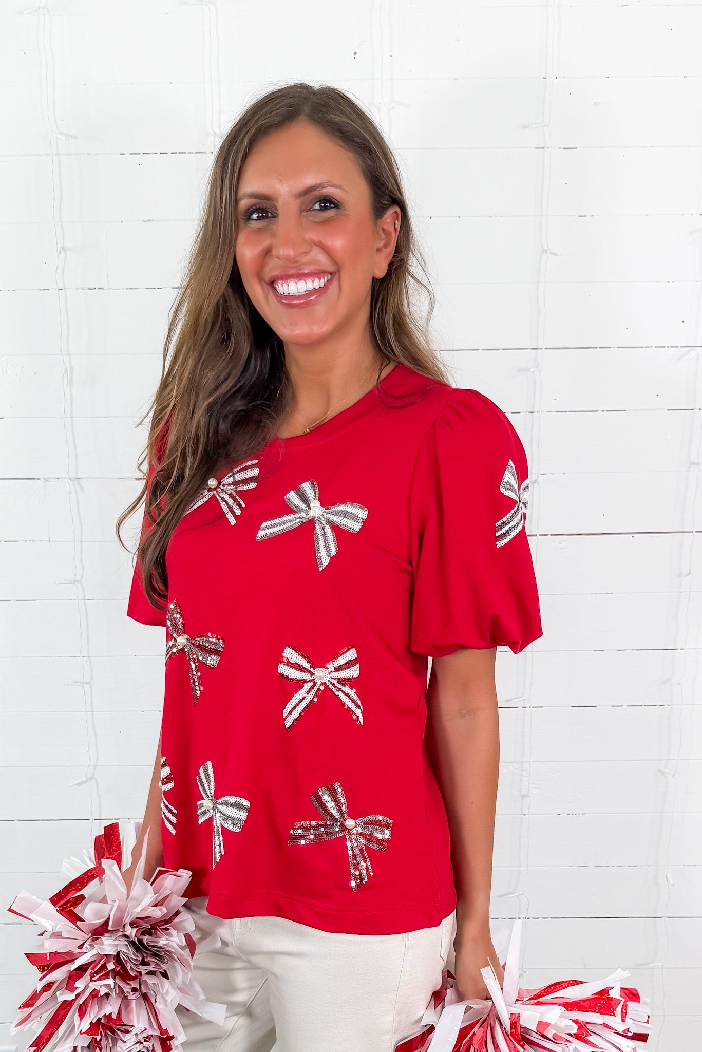 Tina Crimson + White Bows Top Mary Square