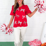 Tina Crimson + White Bows Top Mary Square
