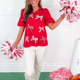 Tina Crimson + White Bows Top Mary Square