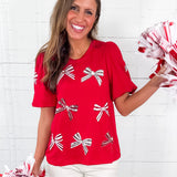 Tina Crimson + White Bows Top Mary Square