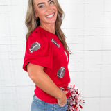 Tina Crimson + White Footballs Top Mary Square