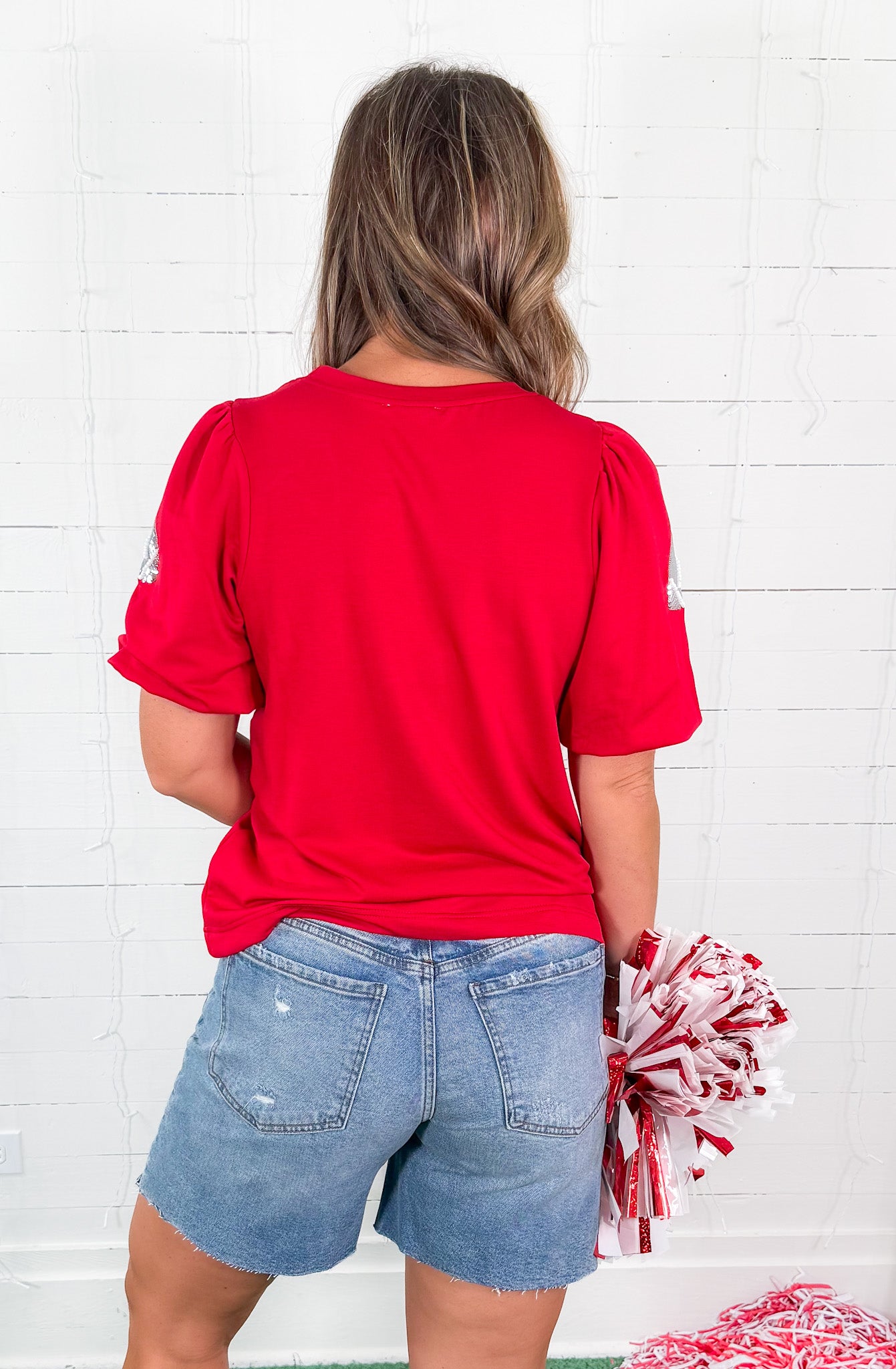 Tina Crimson + White Footballs Top Mary Square