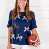 Tina Navy + Orange Bows Top Mary Square