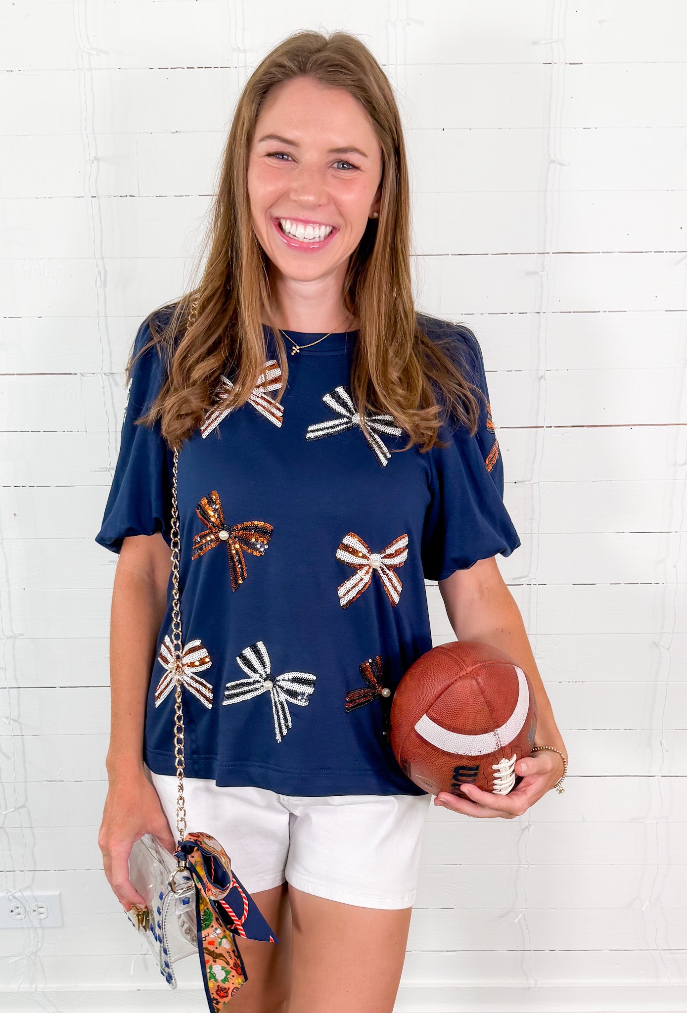 Tina Navy + Orange Bows Top Mary Square