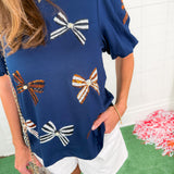 Tina Navy + Orange Bows Top Mary Square