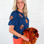 Tina Navy + Orange Footballs Top Mary Square