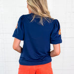Tina Navy + Orange Footballs Top Mary Square