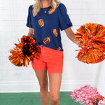 Tina Navy + Orange Footballs Top Mary Square