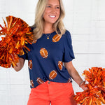 Tina Navy + Orange Footballs Top Mary Square