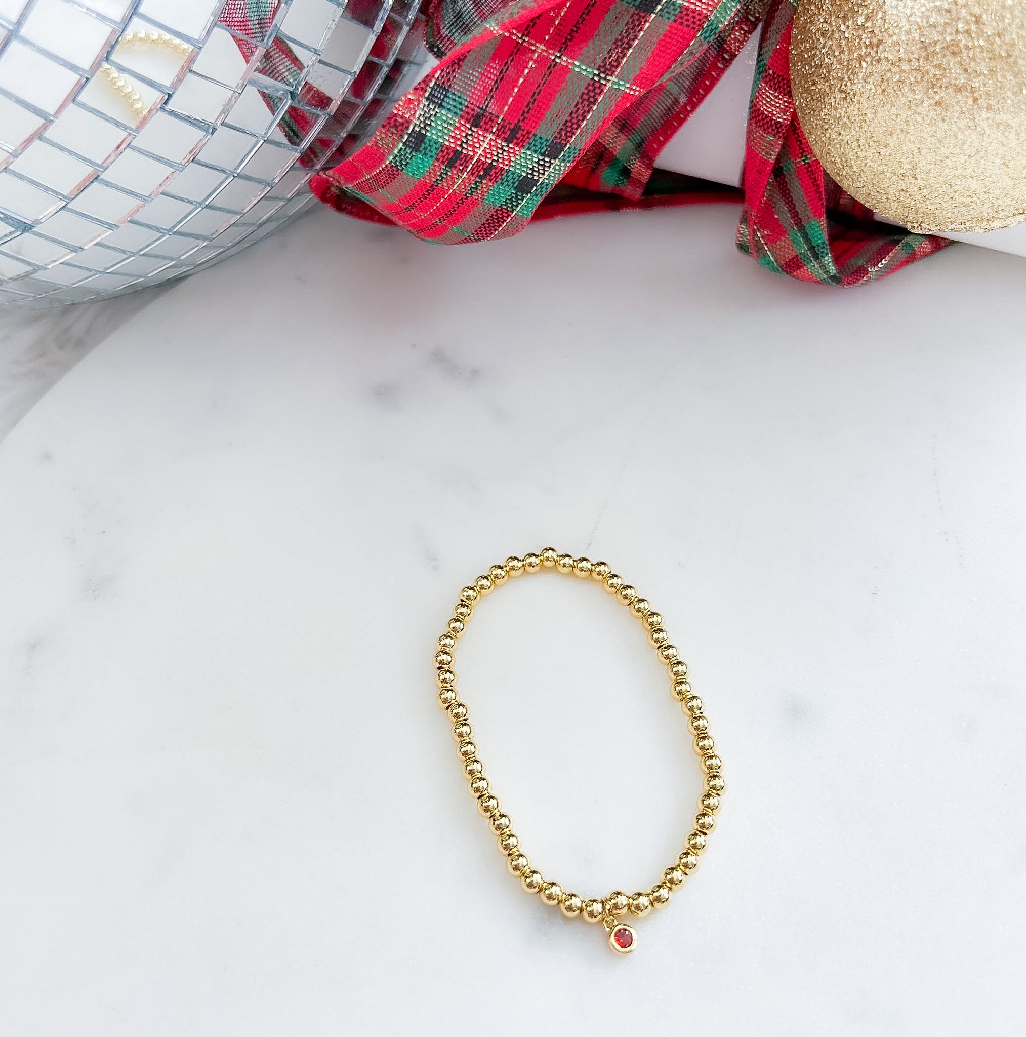 Tiny Crystal Garnet Charm Stretch Bracelet