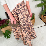 Tolley Brown Leopard Ruffle Tier Skirt