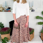 Tolley Brown Leopard Ruffle Tier Skirt