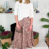 Tolley Brown Leopard Ruffle Tier Skirt
