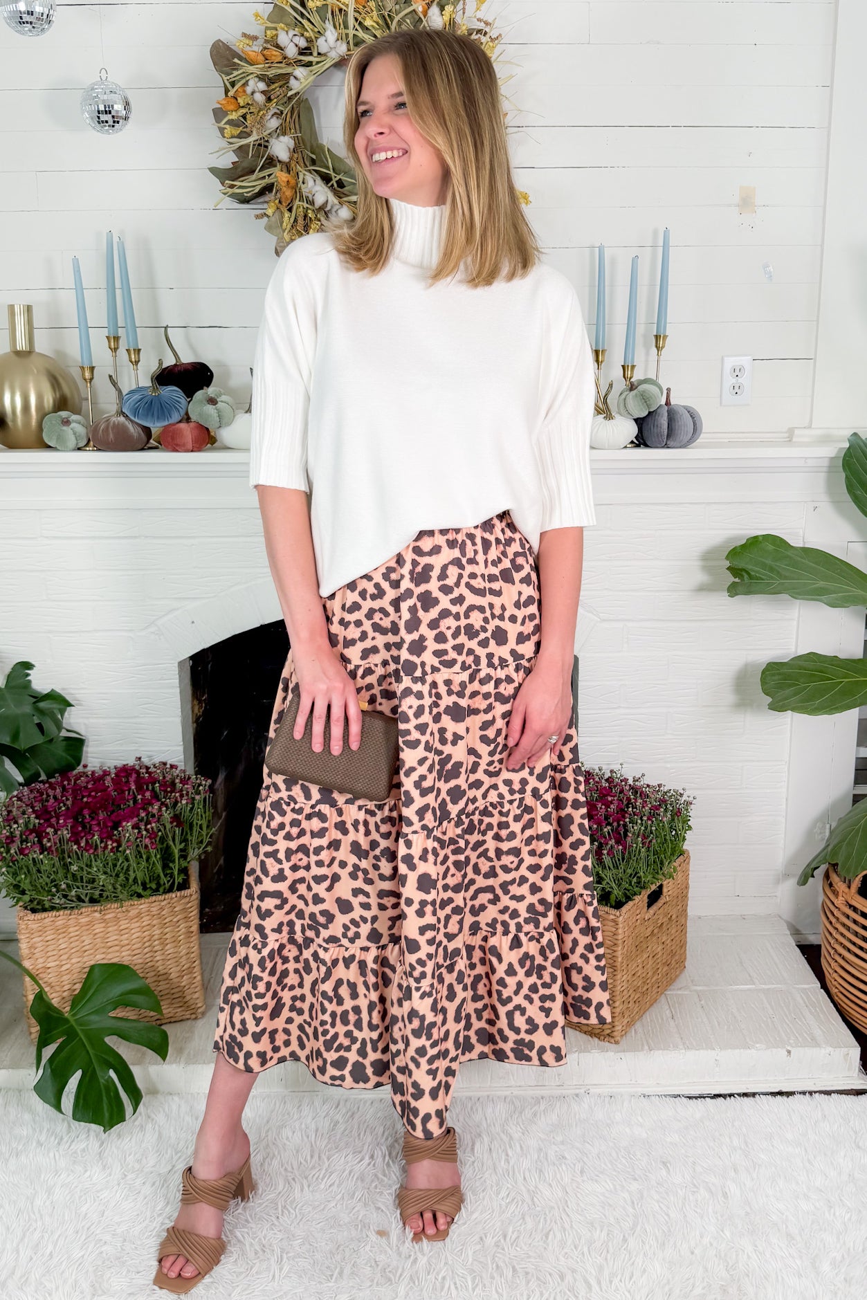 Tolley Brown Leopard Ruffle Tier Skirt