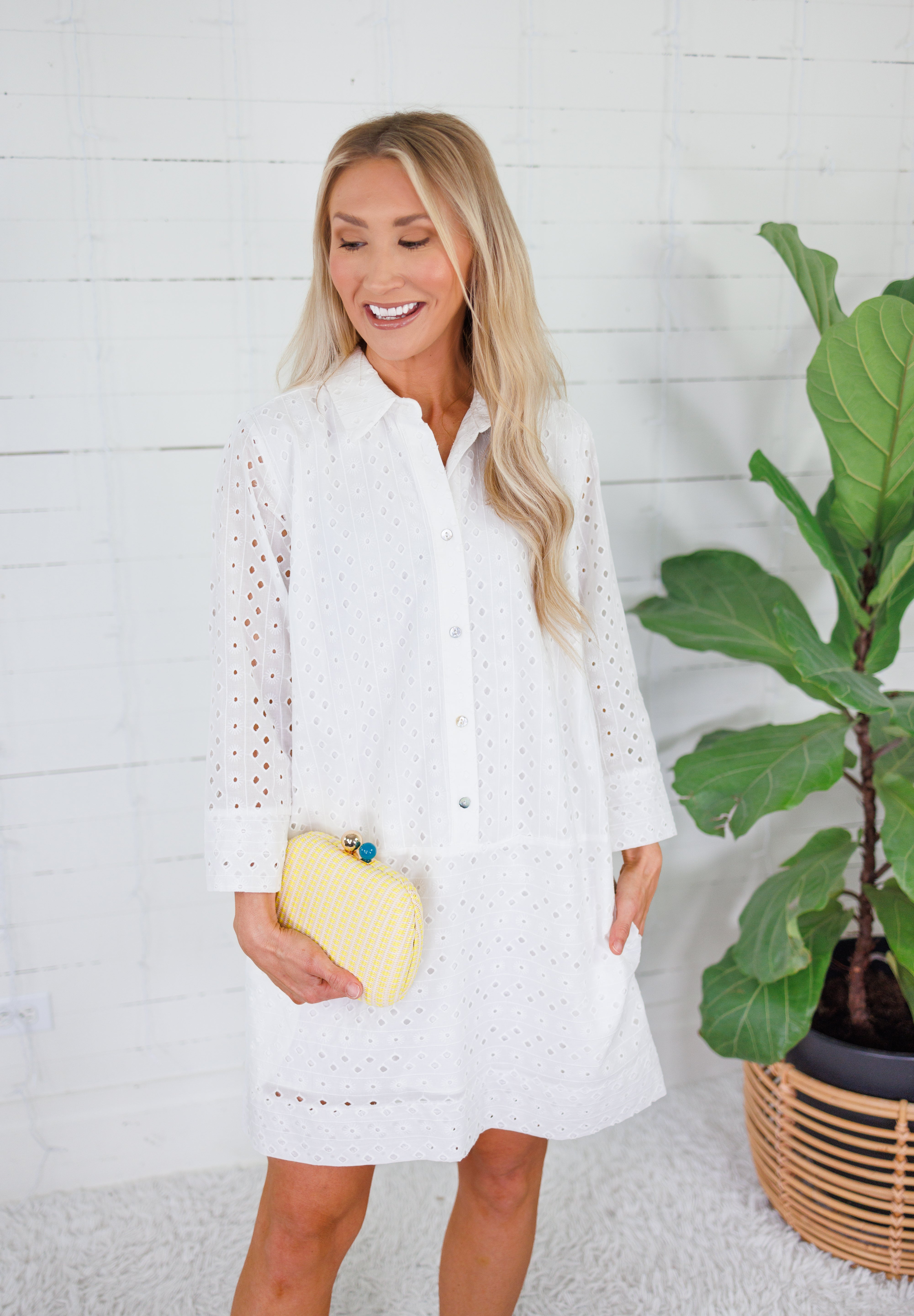 Tori White Eyelet Mini Shift Dress PINCH