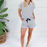 Touchdown Navy Stripe Shorts Elle Grey