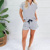 Touchdown Navy Stripe Shorts Elle Grey