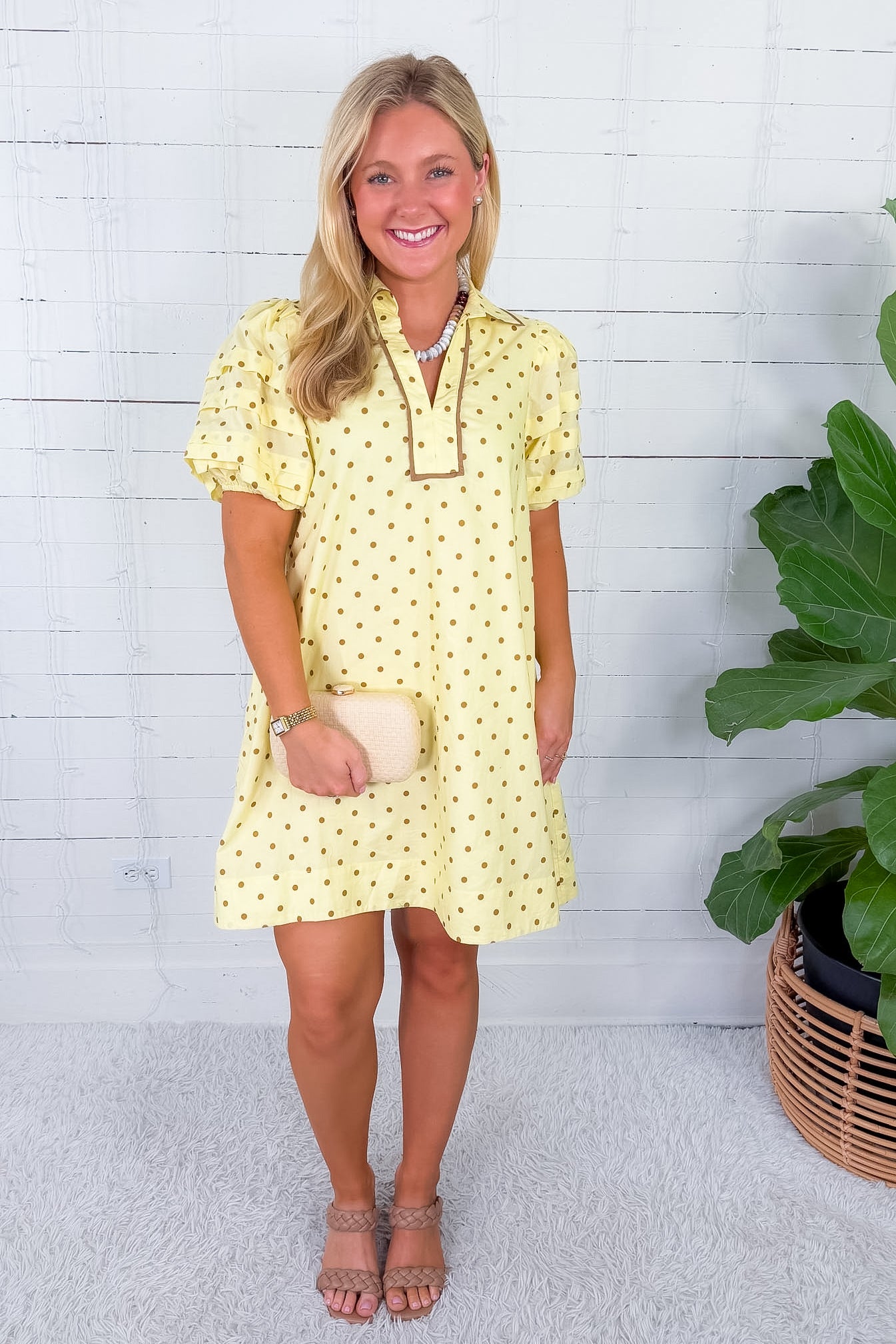 Townes Lemon Polka Dot Mini Dress Entro