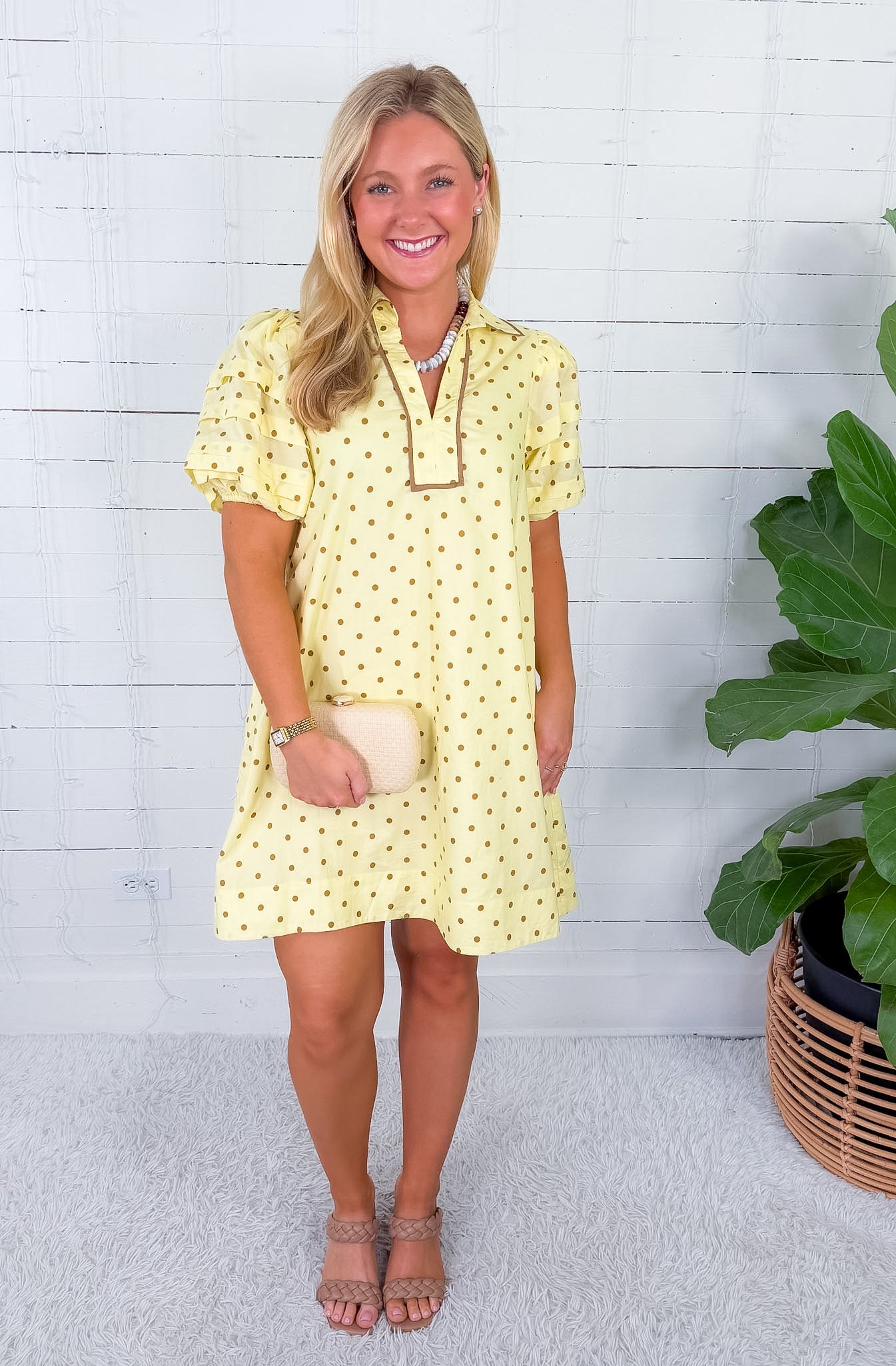 Townes Lemon Polka Dot Mini Dress Entro