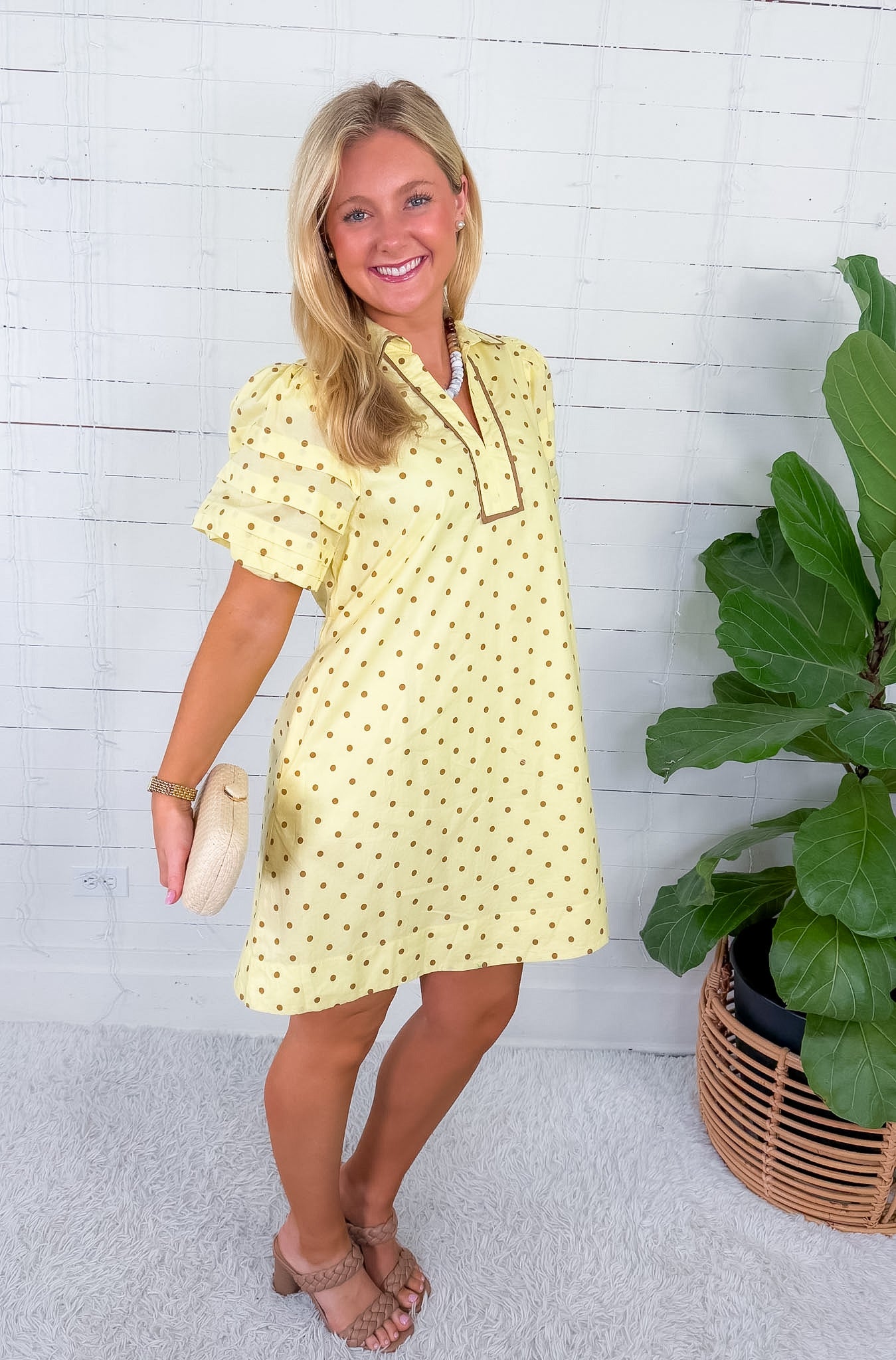 Townes Lemon Polka Dot Mini Dress Entro