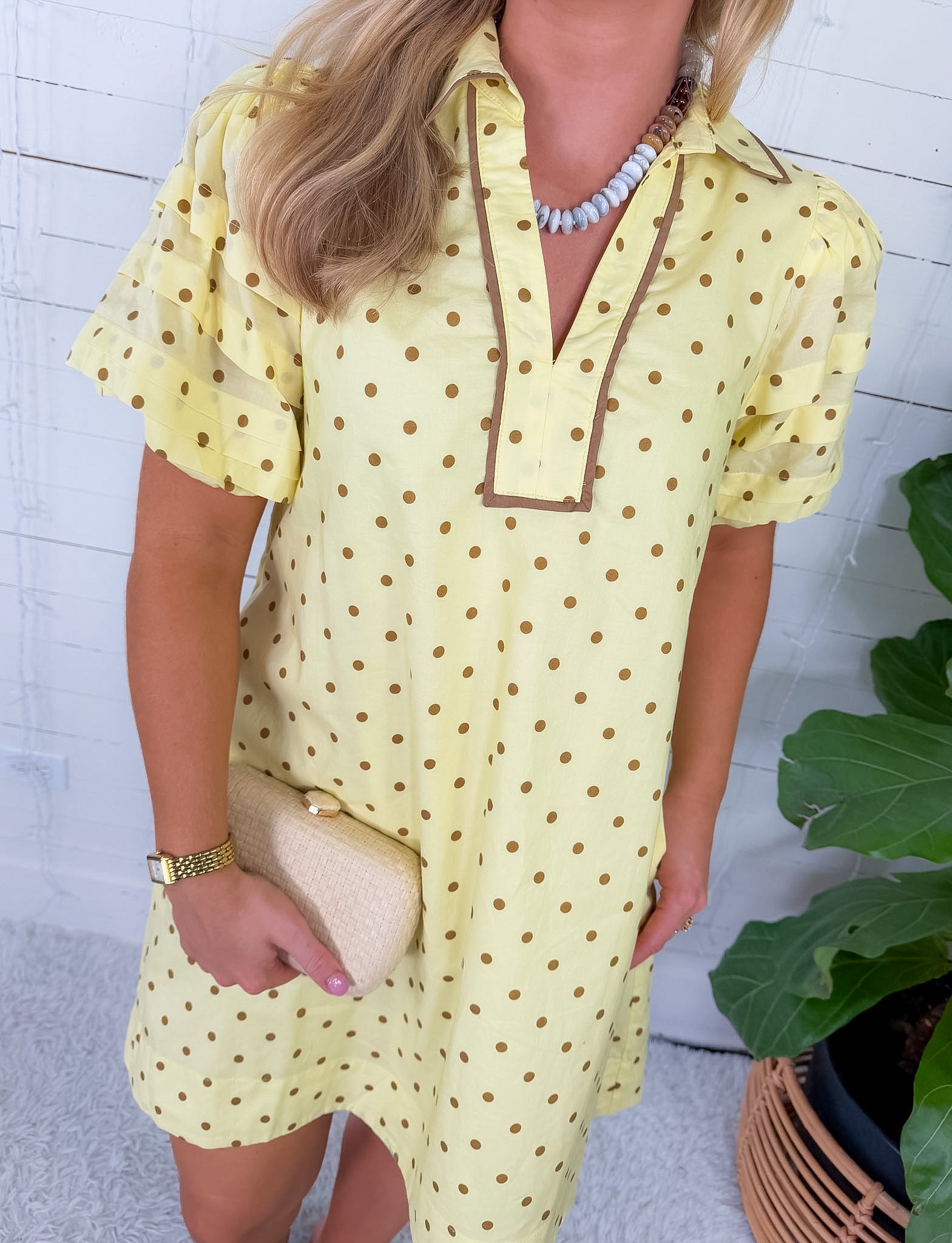 Townes Lemon Polka Dot Mini Dress Entro