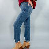 Tracey Dark Blue High Rise Straight Leg Jean Hidden