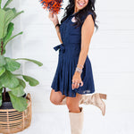 Trexler Navy Dot Button Pleated Mini Dress Current Air