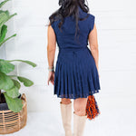 Trexler Navy Dot Button Pleated Mini Dress Current Air