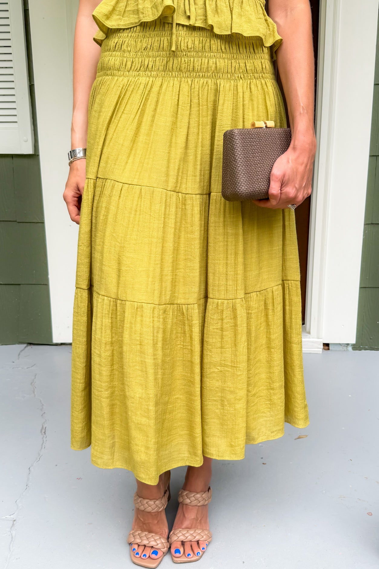 Tropez Chartreuse Smocked Skirt Lucy Paris 