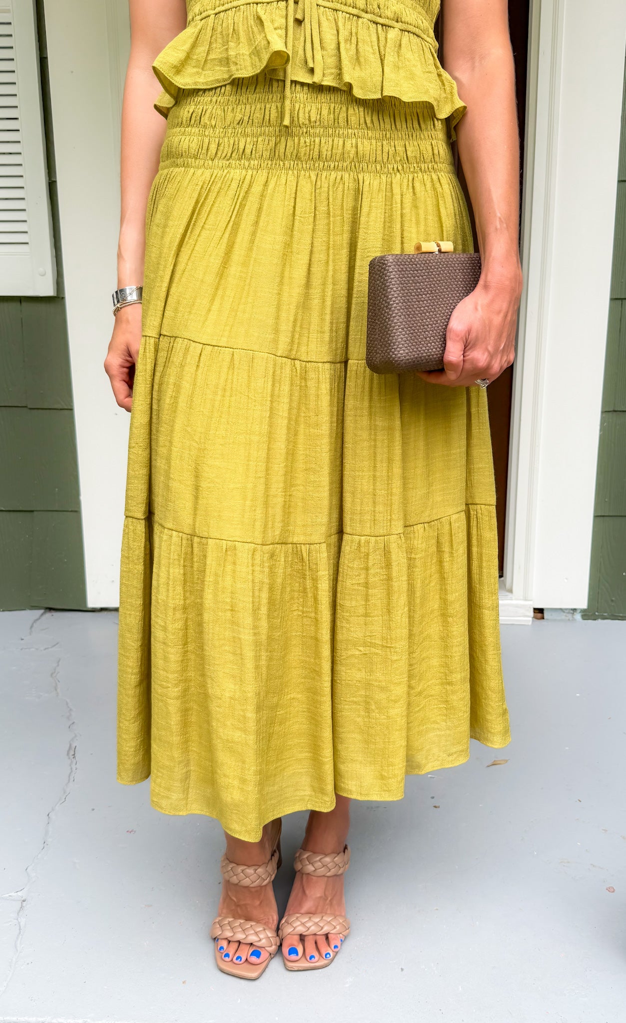 Tropez Chartreuse Smocked Skirt Lucy Paris 