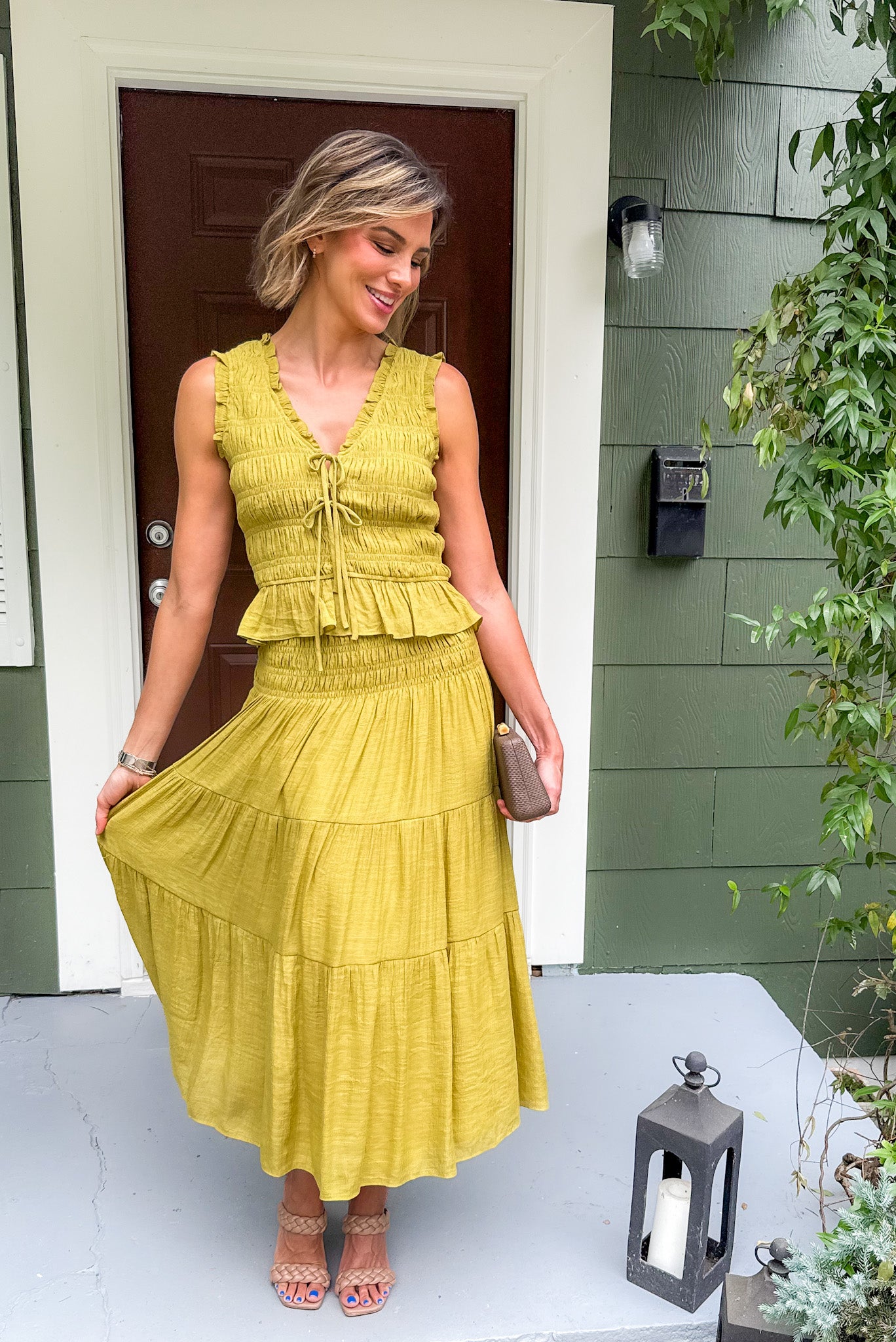 Tropez Chartreuse Smocked Skirt Lucy Paris 