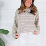 Tupelo Oatmeal + White Stripes Summer Sweater Mustard Seed 
