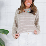 Tupelo Oatmeal + White Stripes Summer Sweater Mustard Seed 
