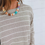 Tupelo Oatmeal + White Stripes Summer Sweater Mustard Seed
