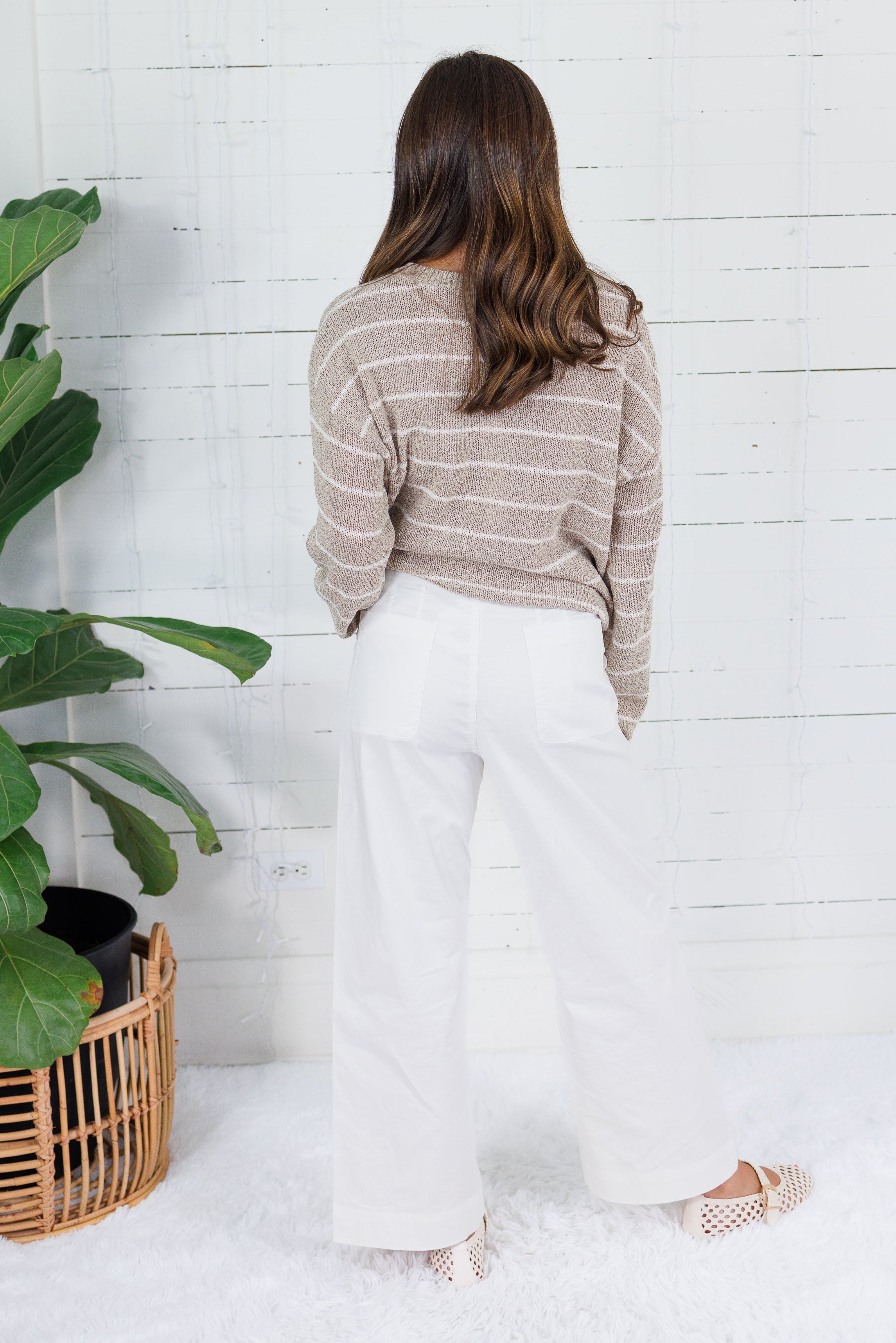 Tupelo Oatmeal + White Stripes Summer Sweater Mustard Seed
