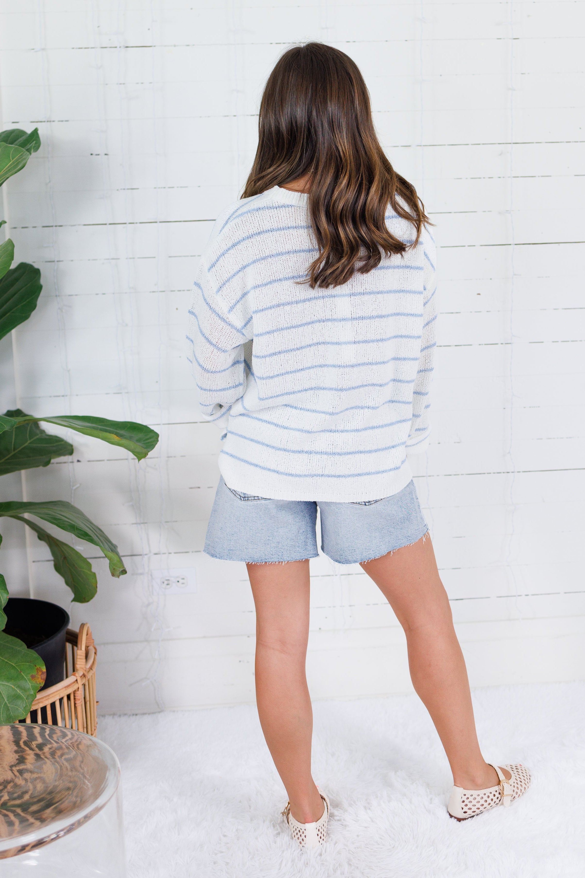 Tupelo White + Blue Stripes Summer Sweater Mustard Seed