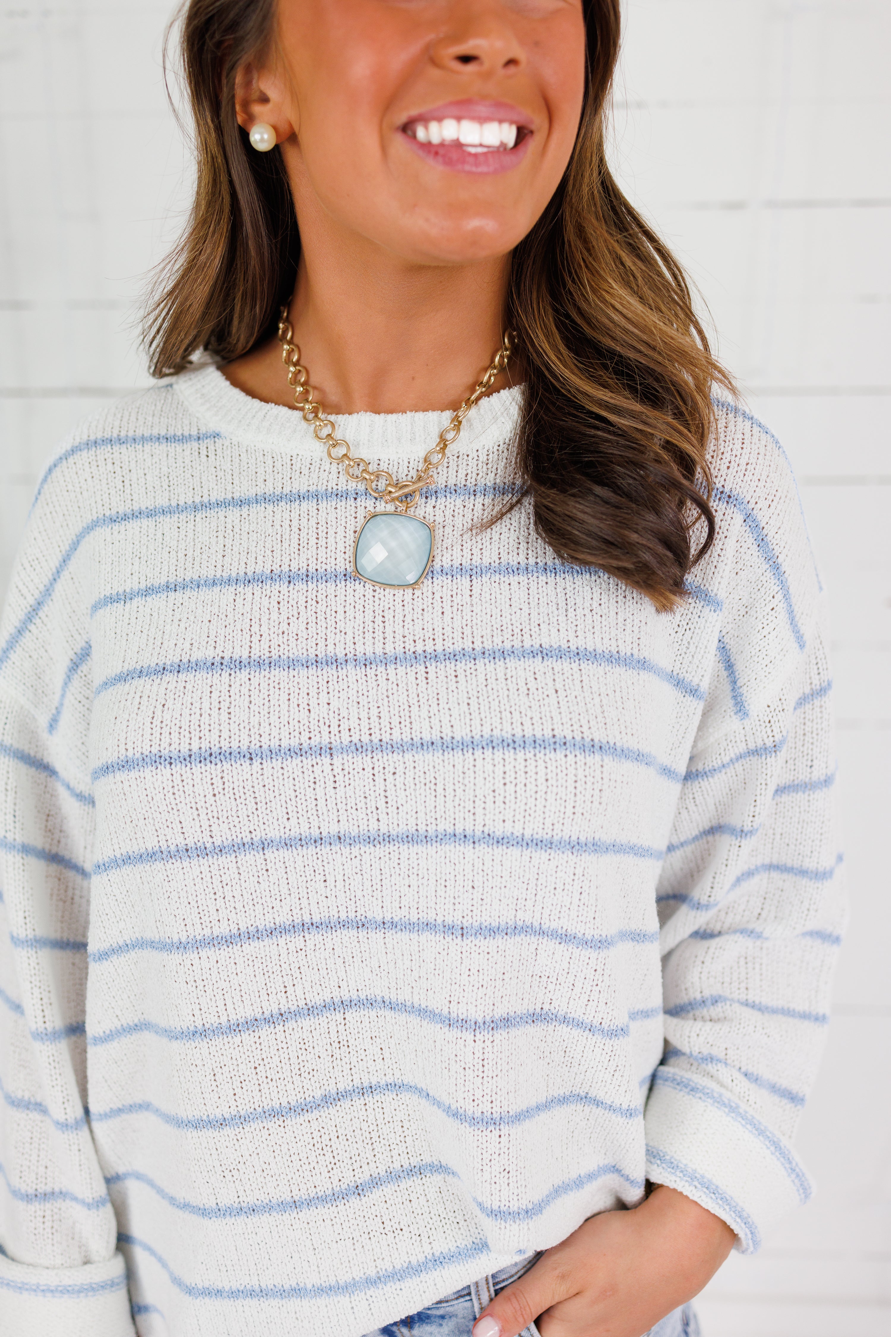 Tupelo White + Blue Stripes Summer Sweater Mustard Seed