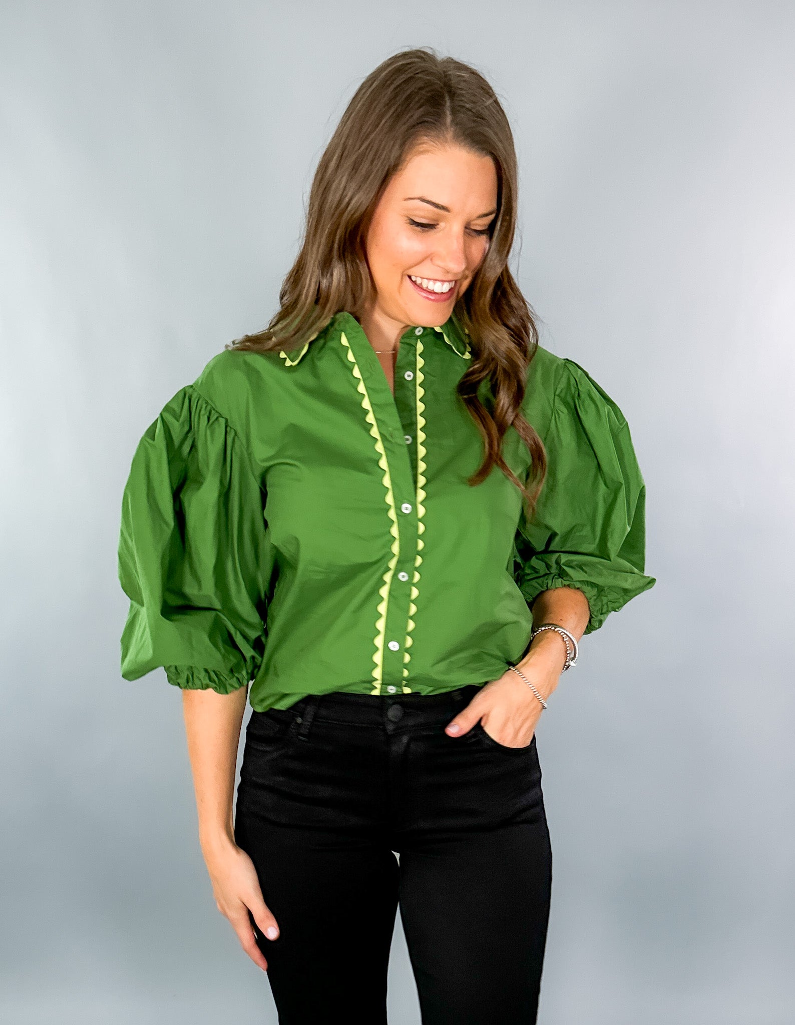 Turner Olive Ric Rac Trim Top Karlie