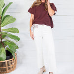 Tuscany Brown Short Sleeve Crewneck Sweater Glam