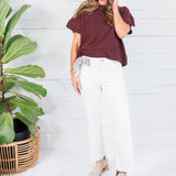 Tuscany Brown Short Sleeve Crewneck Sweater Glam
